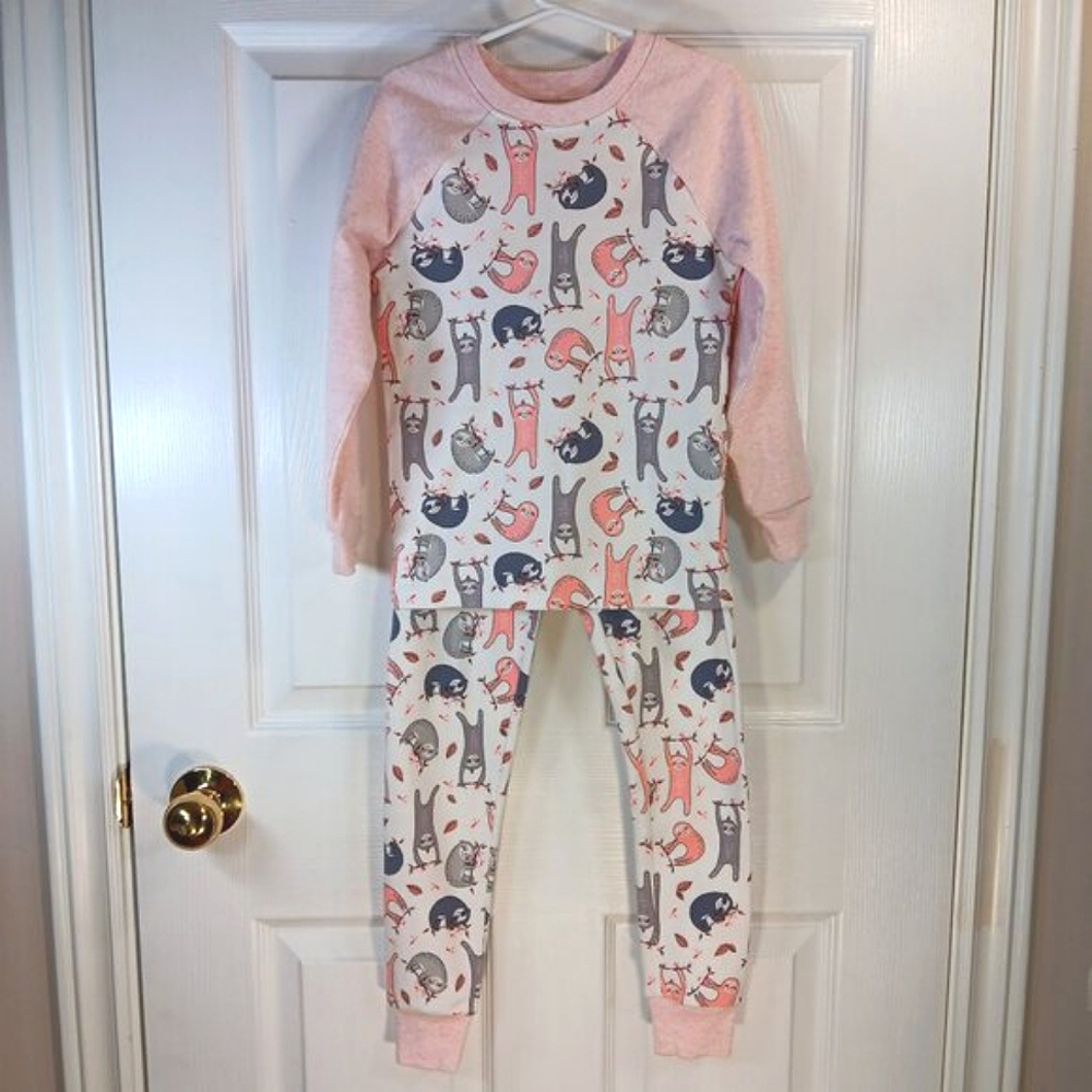 Kirkland Girls Pink White Sloth Print Pajamas Kids Pajama Set Size 6